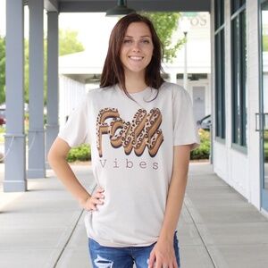 Fall Vibes Graphic Tee - Ash White with Leopard Print - NEW WITH TAGS